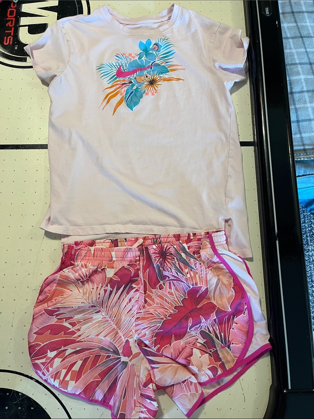 Nike Pink Tropical Tee with Floral Pink & Coral Running Shorts